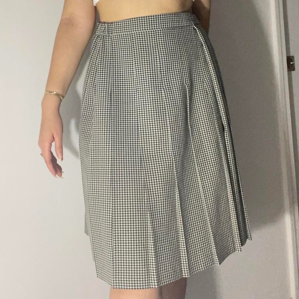 Vintage pleated midi thick gingham skirt